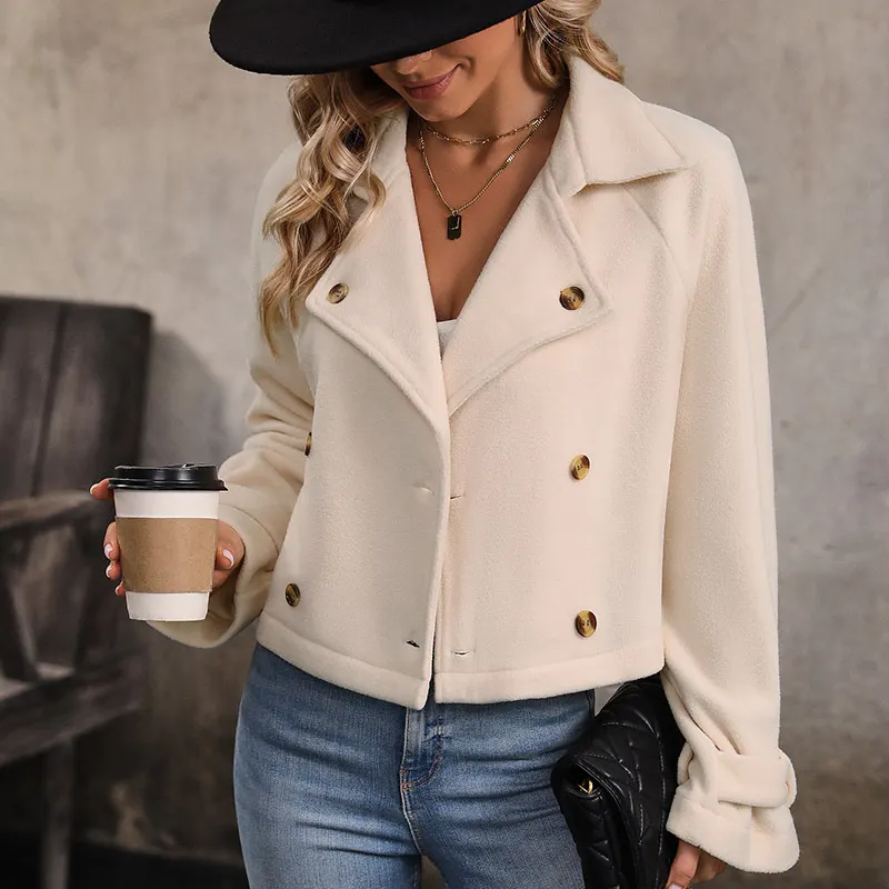 Women Cropped Double Breasted Coat
