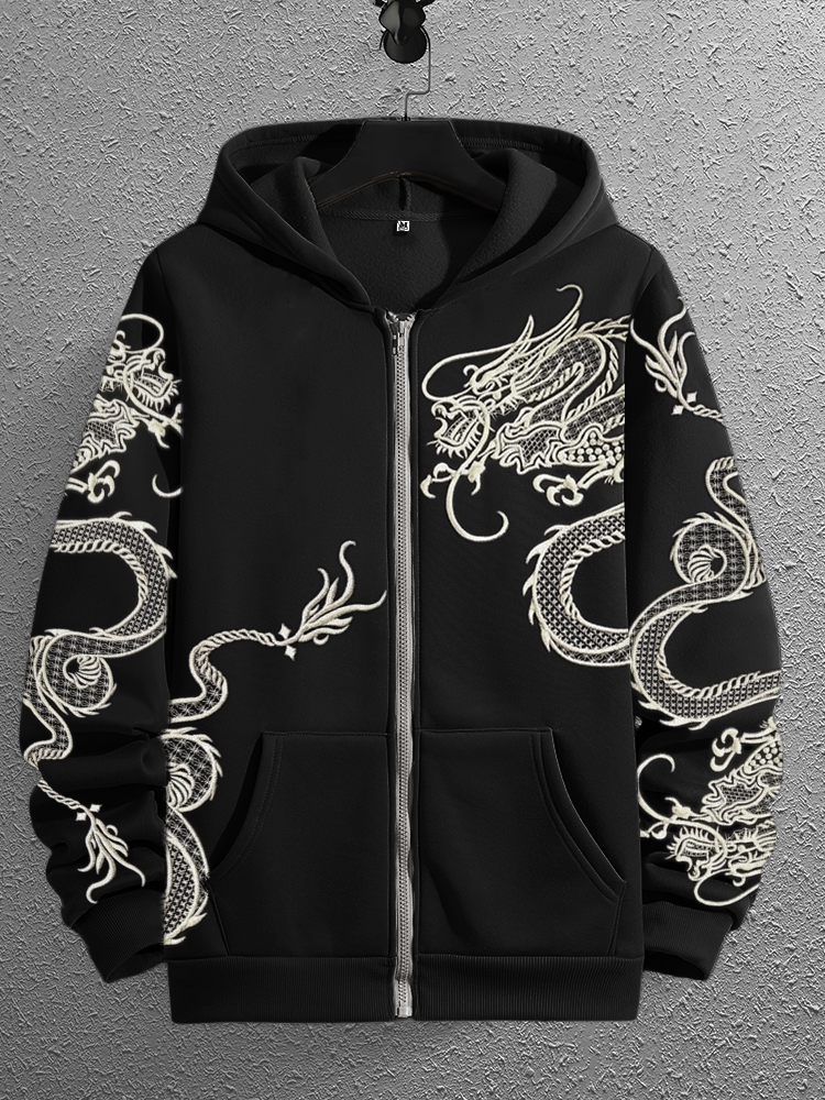 Men's Ancient Dragon Japanese Embroidered Full Zip Hoodie  artssus