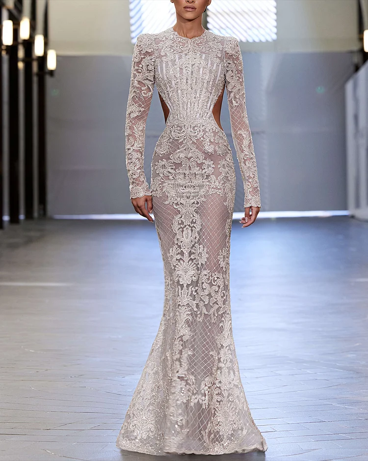 Women's Round Neck Hollow Embroidery Dress