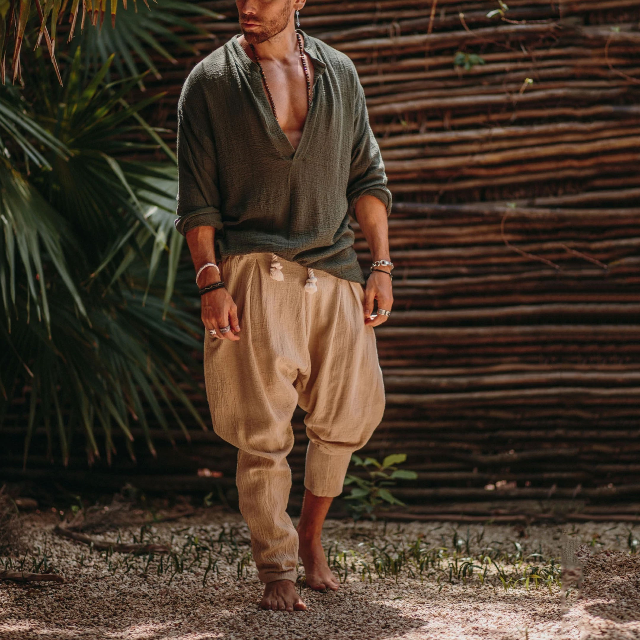 Mens Linen Minimalist Holiday Plain Shirt