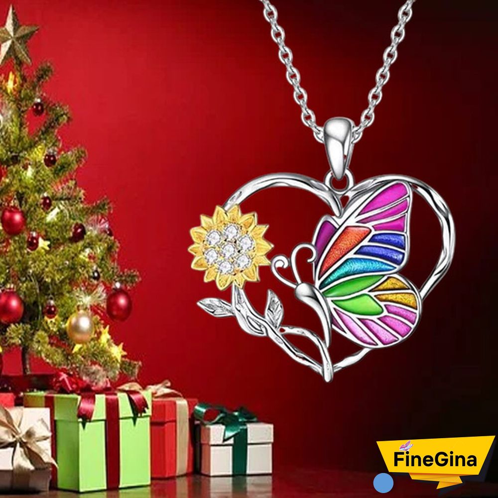 Exquisite Colorful Butterfly Necklace 925 Sterling Silver Heart Necklace Sunflower Necklace Multicolor Pendant Men's and Women's Jewelry Gifts Party Prom Jewelry Christmas Gifts