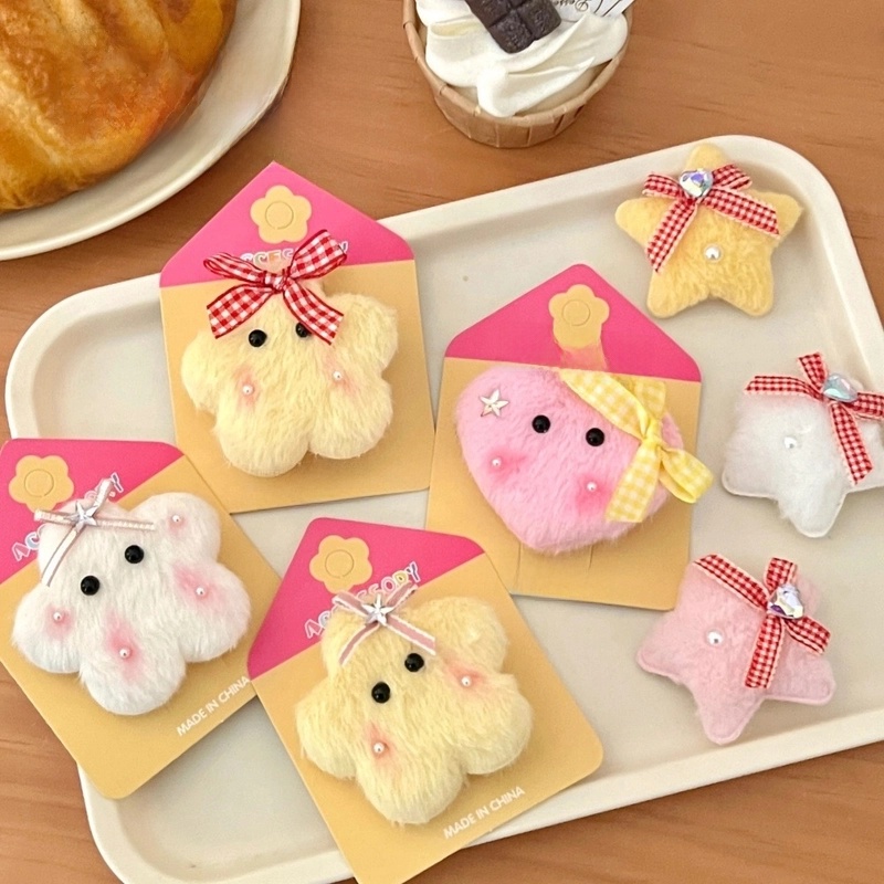 Cute Sweet Women's Star Heart Shape Plush Hair Clip