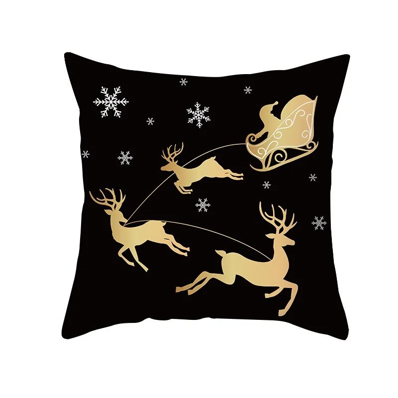 Black Gold Christmas Pillowcase Snowflake Elk Xmas Tree Pillow Merry Christmas Decoration for Home Navidad Present Noel 2021 New