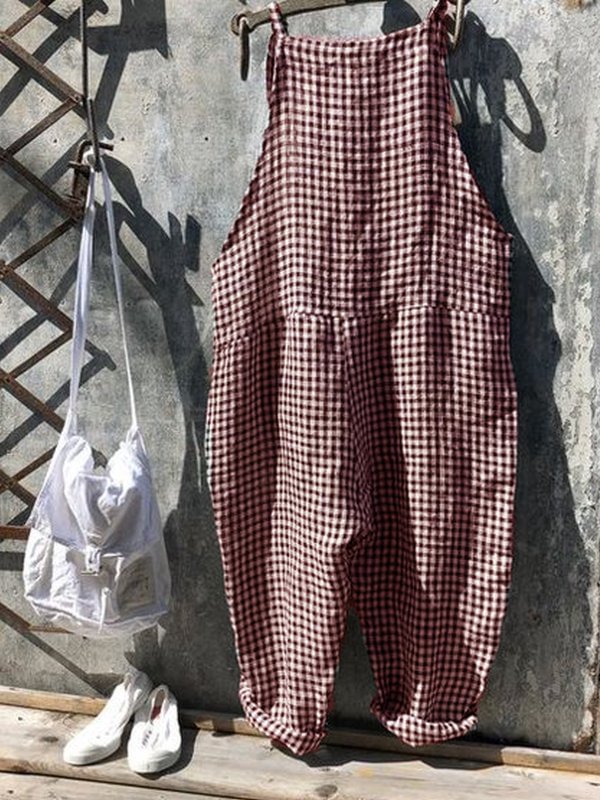 Checkered Plaid Casual Jumpsuits