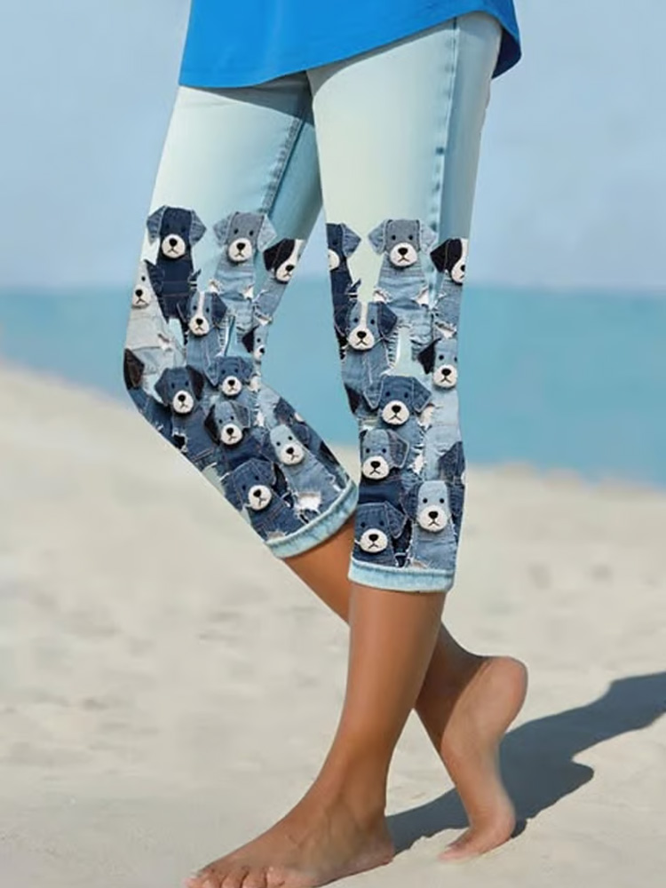Comstylish Women's Animal Dog Printed Capri Pants