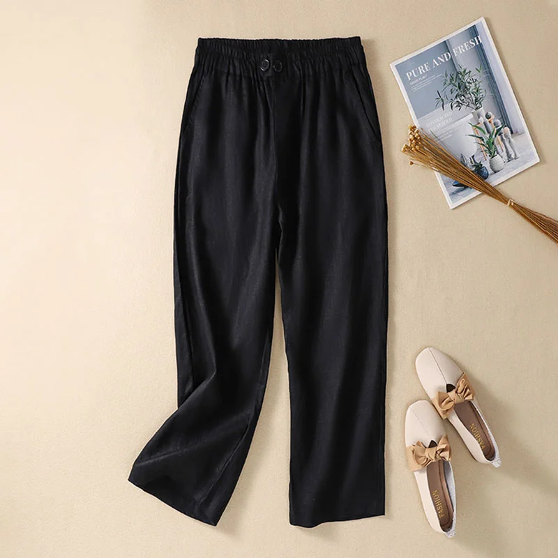 Cotton and linen cropped thin casual pants
