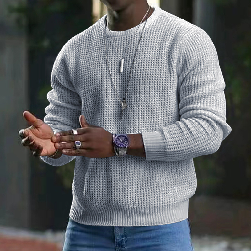 Men's Fashion Solid Color Commuter Versatile Long Sleeve Crewneck Sweater