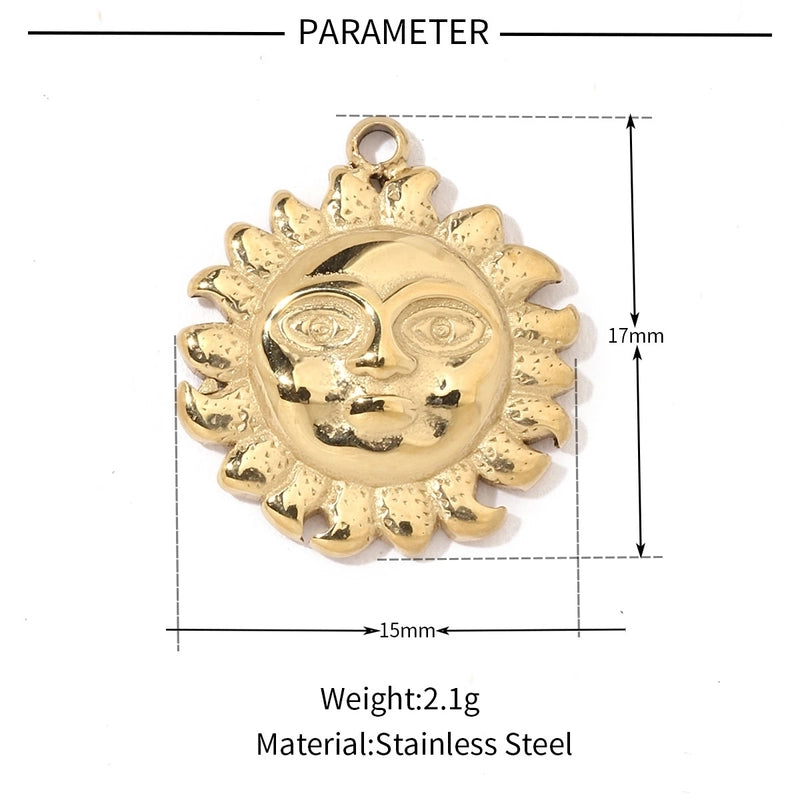 A Pack Of 3 201 Stainless Steel 18K Gold Plated Sun Star Polished Pendant