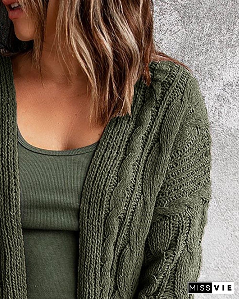 Pocket Design Long Sleeve Braided Knit Cardigan