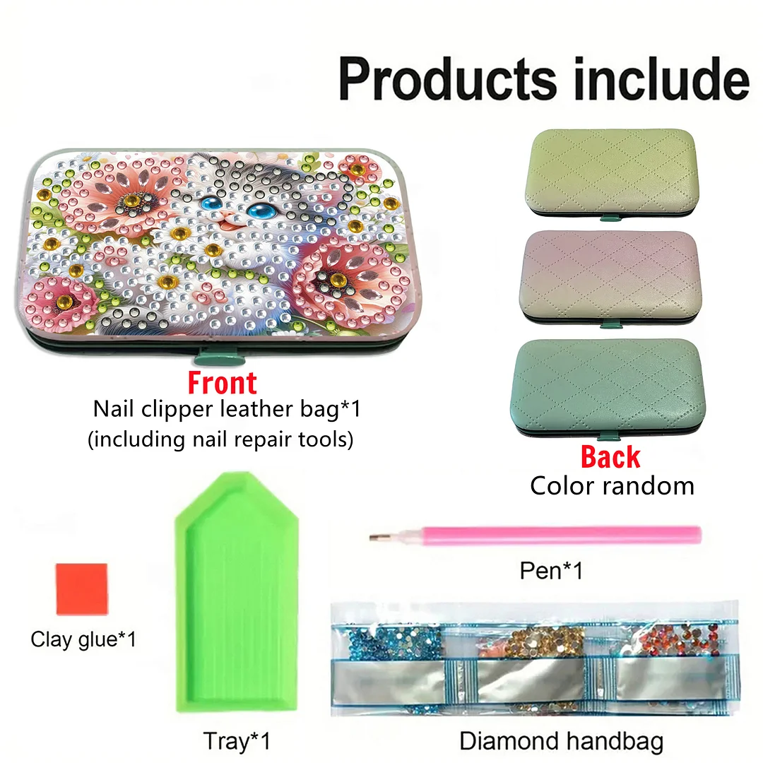 Cat Flower Diamond Painting Nail Art Bag Set Includes 7 Professional Tools