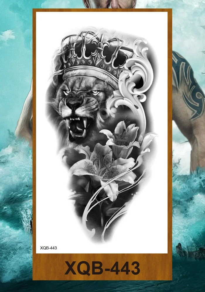 Temporary Tattoo Stickers Men Women Adult Girl Chest Flower Arm Leg Fake Tatoo Semi Permanent Tiger Wolf Beauty & Beast Body Art