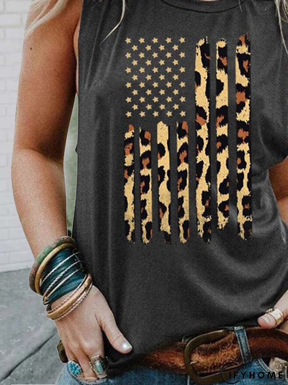 Graphic Sleeveless  Printed  Cotton-blend  Crew Neck  Casual  Summer  Black Top | IFYHOME