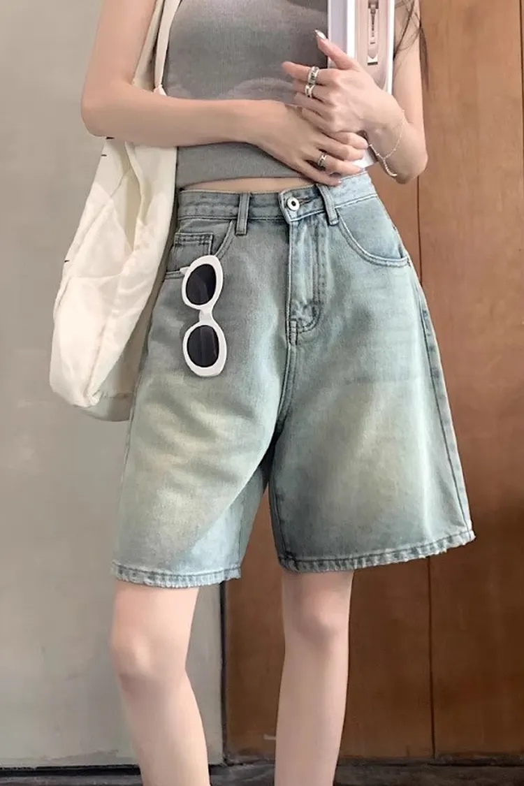 Vintage Washed Denim Shorts for Spring and Summer