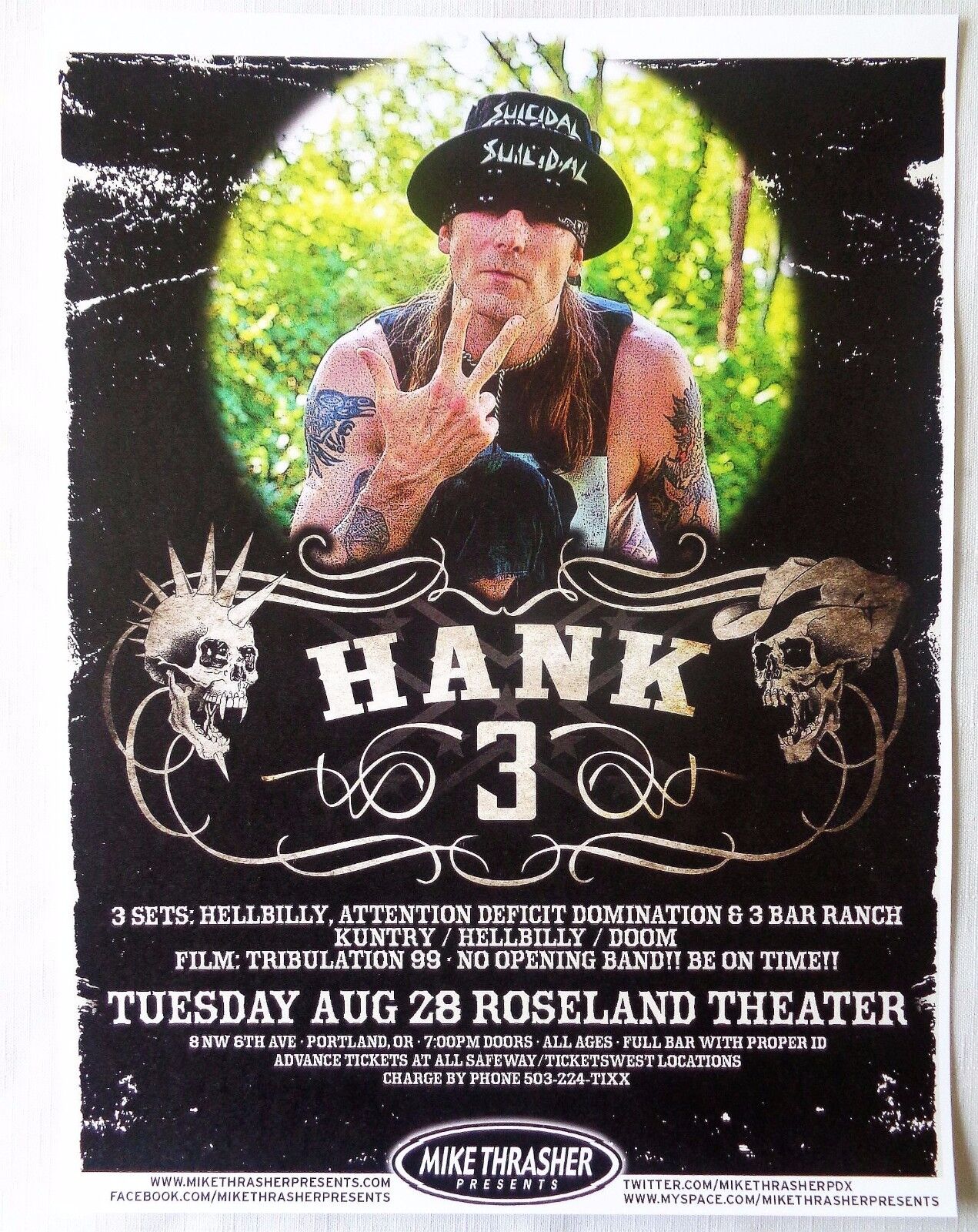 HANK WILLIAMS III 2012 Gig POSTER Portland Oregon Concert