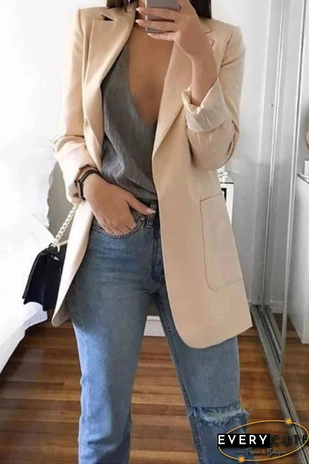 Stylish Pocket Design Solid Blazer