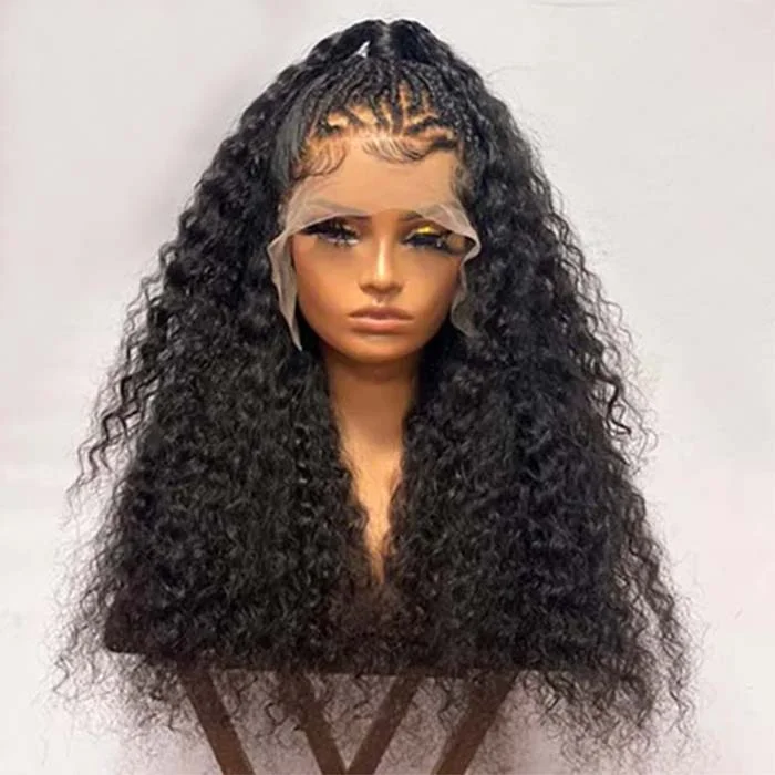 WeQueen 24 Inches 13x4 Pre Up-do with Braids Deep Curly Lace Front Wig 200% Density-100% Human Hair
