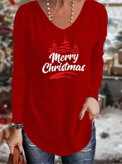 Women's Long Sleeve Scoop Neck Graphic Printed Tops