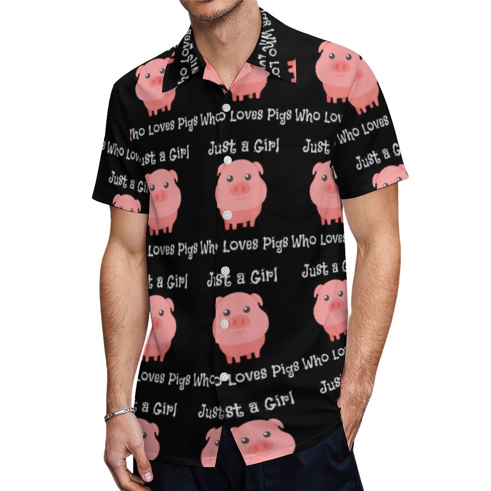 Just A Girl Who Loves Pigs Baby Pig Hawaiian Shirt Mens Button Down Plus Size Tropical Hawaii Beach Shirts