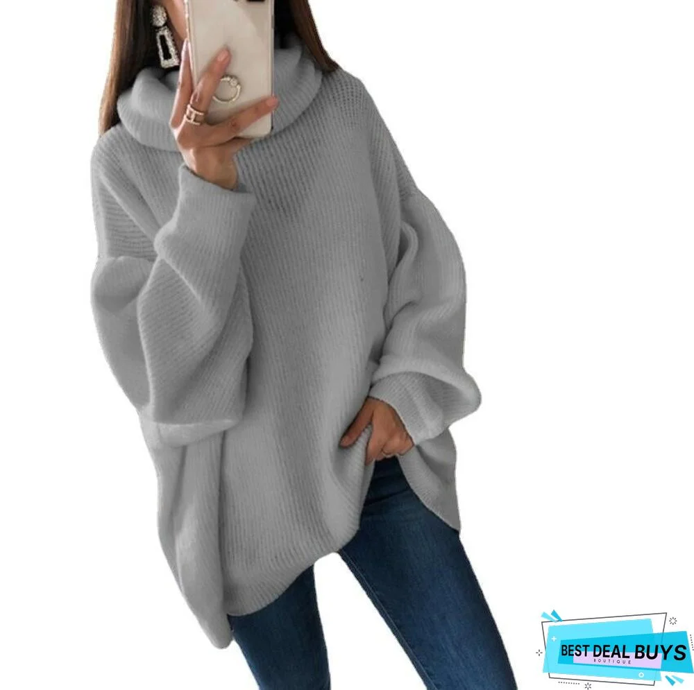Solid Color Turtleneck Knit Top Sweater