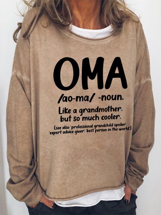 Long Sleeve Crew Neck Oma Like A Grandma But So Much Cooler See Also Professional Grandchild Spoiler Expert Advice Giver Best Person In The World Casual Sweatshirt