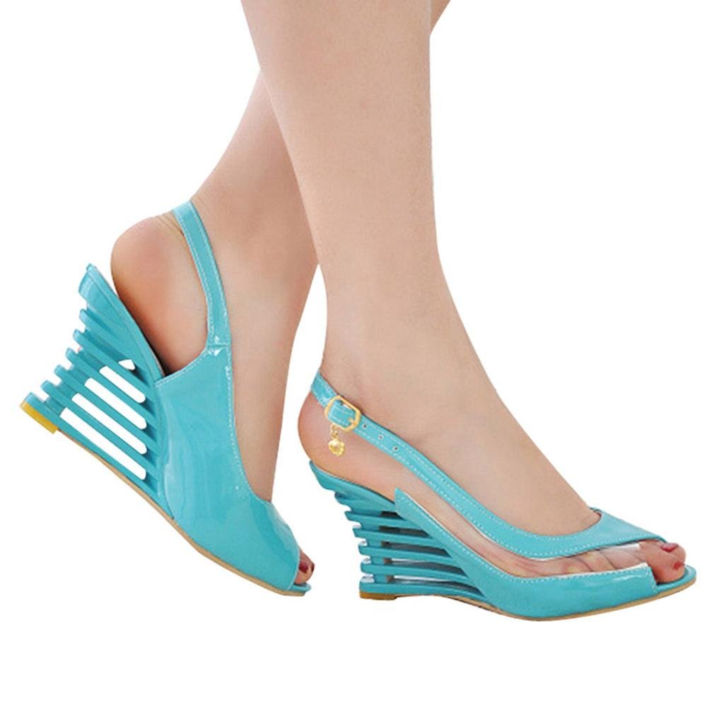 2021 Fashion Buckle Peep Toe Women Sandals Wedges Comfort Lightweight High Heels  Wear-resistant Women Office Wedding Sandals