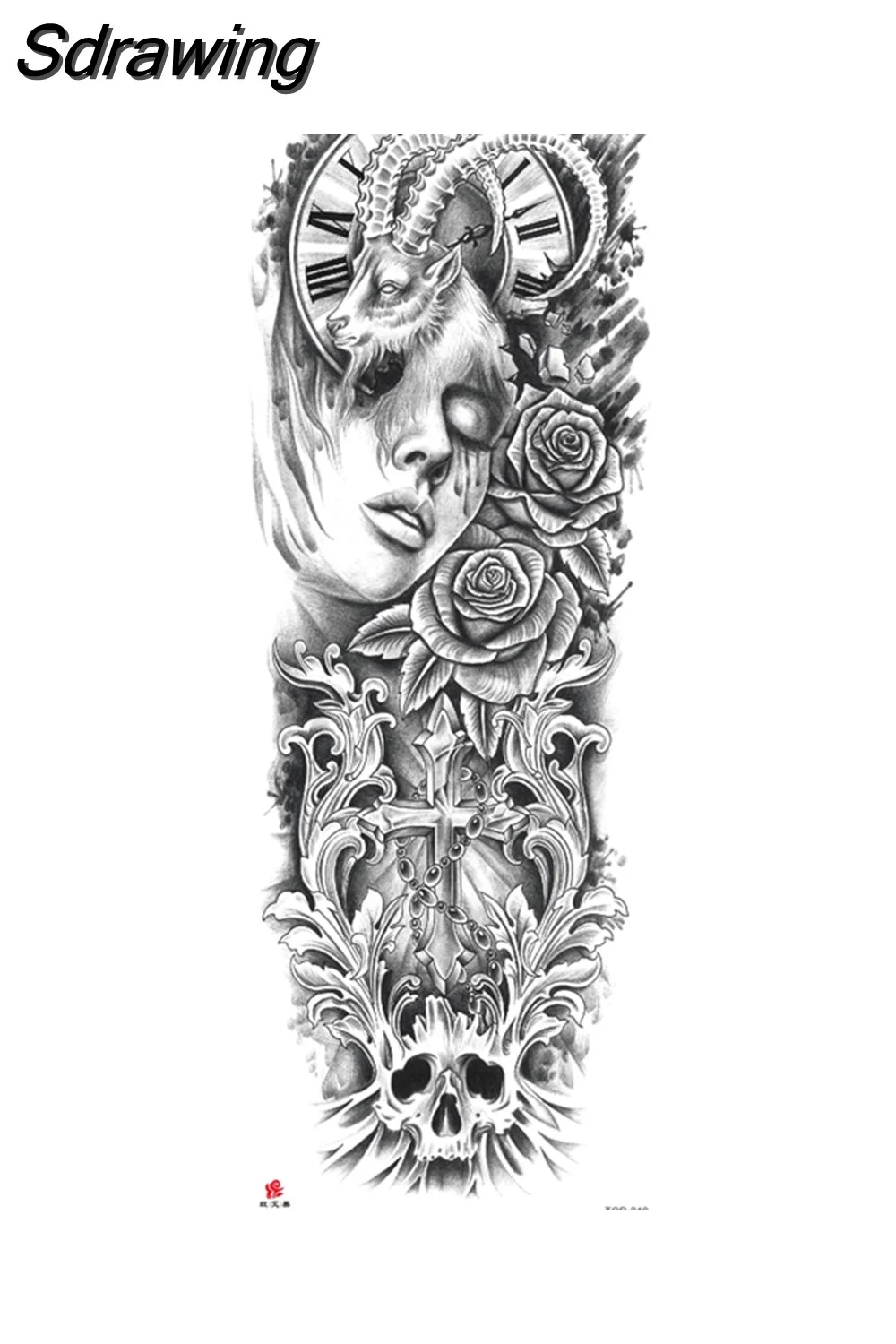 Sdrawing Arm Temporary Tattoo Wolf Lion Fish Horns Geometric Man Body Leg Rose Flower Phoenix Waterproof Sticker Cool Women Tatoo 715-0