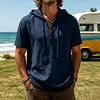 Men's Retro Vacation Linen Hooded Lace-Up Short Sleeve Shirt by Inlyline