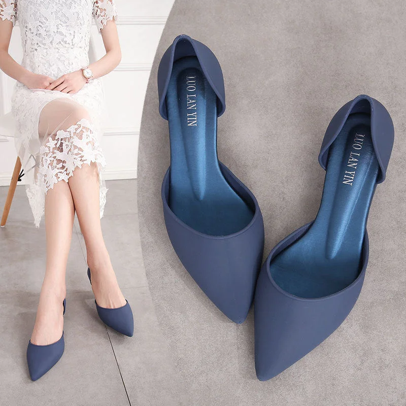 famous designer D'Orsay jelly med-high heels shoes woman pointed toe candy color pumps shallow mouth summer mules shoes sandals