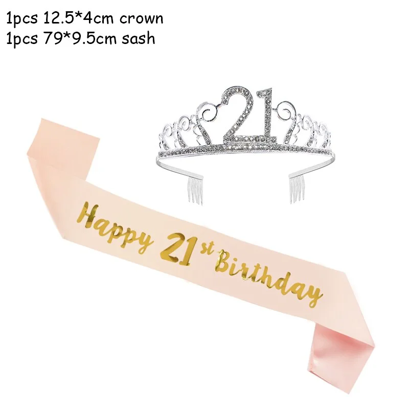 Happy Birthday 18th 30th 40th 50th Rose Gold Satin Sash Crystal Crown Tiara Adult Birthday Party Decoration Anniversary Supplies