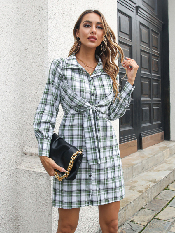Mature Women Casual Summer Plaid Shirt Dress