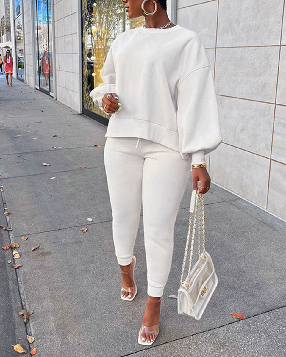 Casual Daily Solid Color Pocket O Neck Half Sleeve Two Pieces(6 Colors)