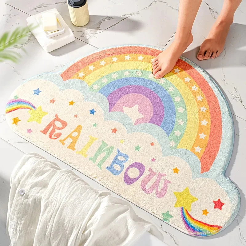 Sdrawing Pattern Bath Mat Soft Absorbent Non-Slip Shower Room Doormat Girls Room Cute Decoration Floor Rugs Modern Home Decor