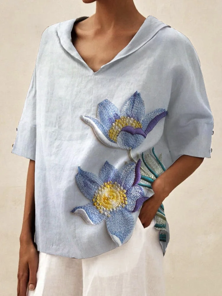 Women's Summer Round Neck 3D Floral Print Short Sleeve Top