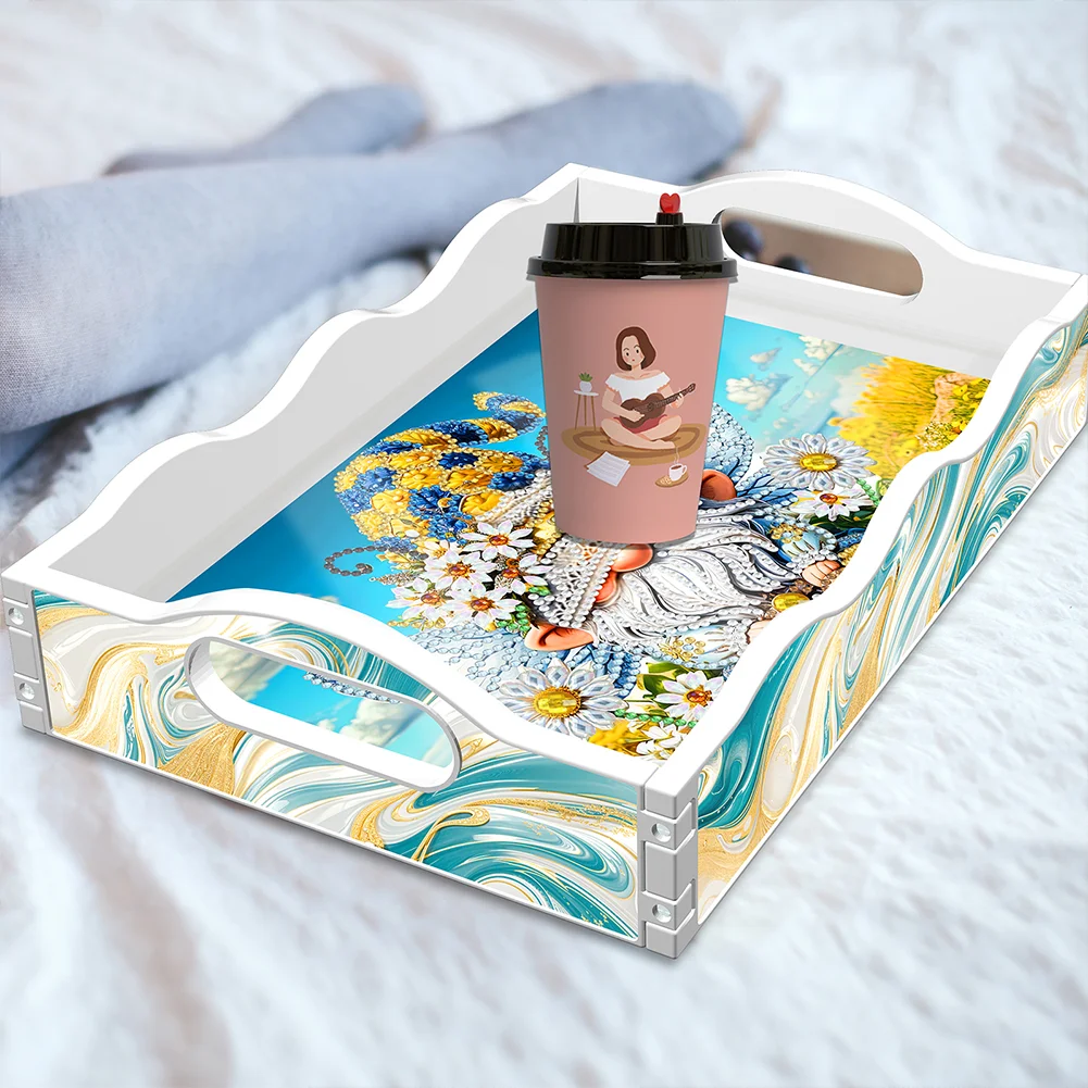 Acrylic Gnome DIY Diamond Decorative Serving Tray with Handle for Home Decor