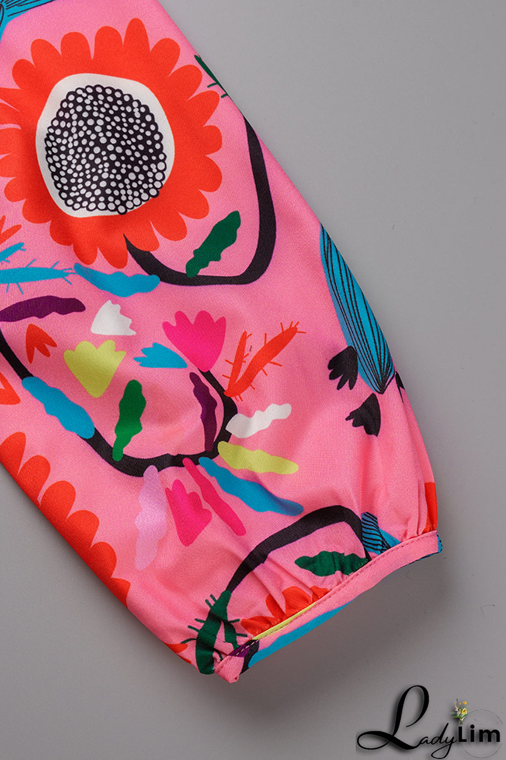 Rose Red Casual Print Draw String O Neck Cake Skirt Dresses