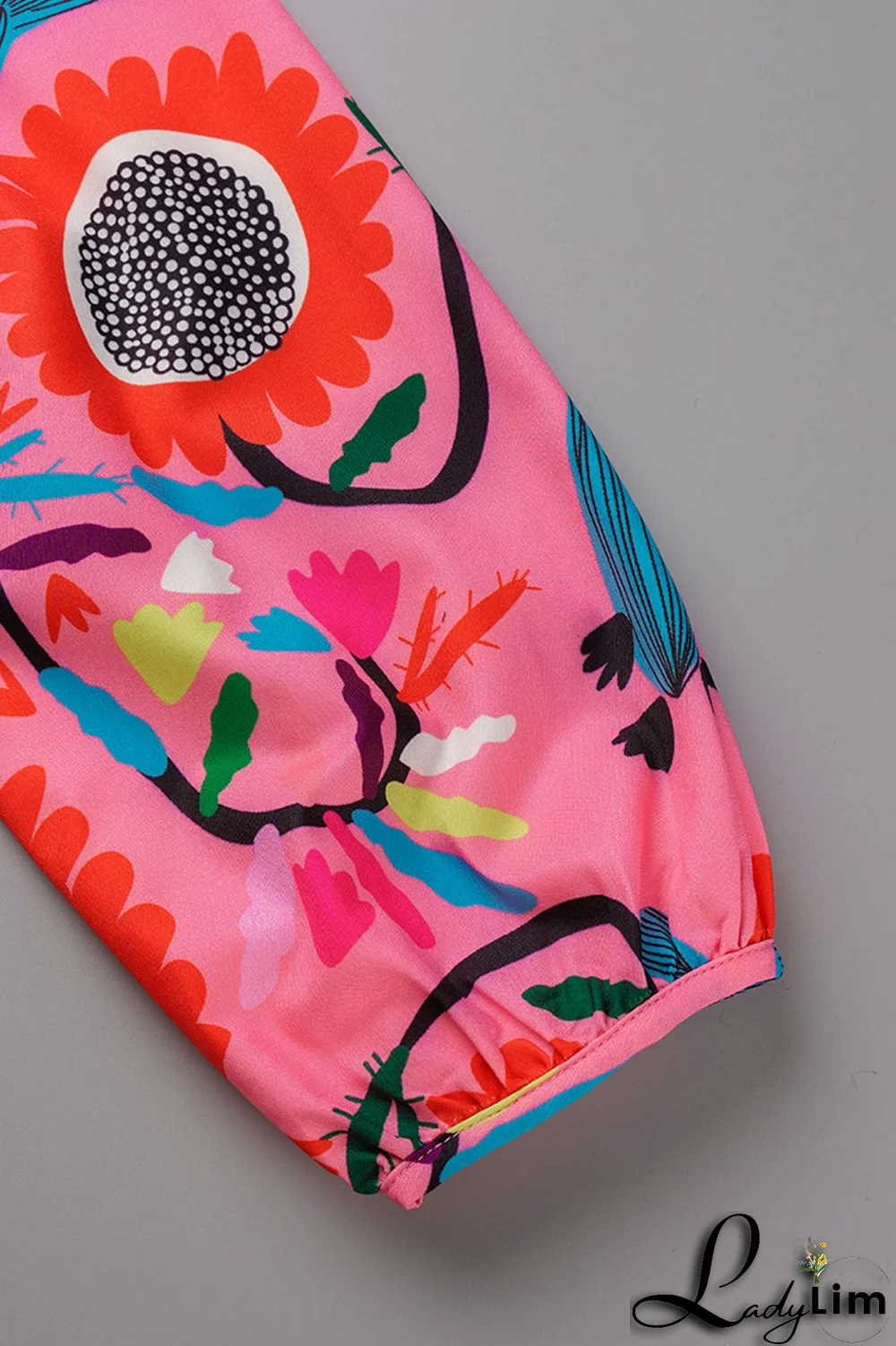 Rose Red Casual Print Draw String O Neck Cake Skirt Dresses