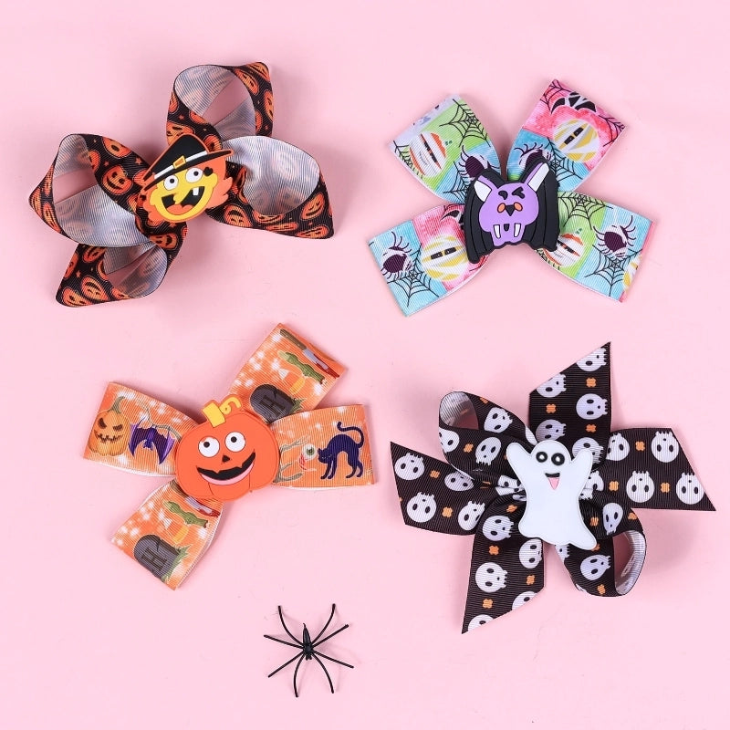 Halloween Cartoon Style Kid'S Printing Pumpkin Bow Knot Threaded Braid Hair Clip