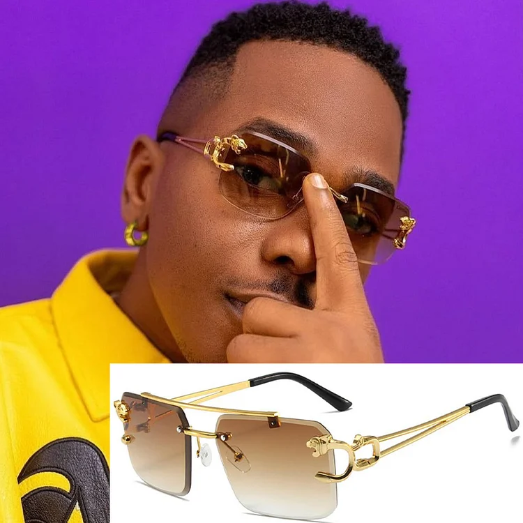 Vintage Rimless Square Sunglasses Men 2024 Metal  Double Bridge Luxury Shades Ins Popular Brand Design UV400 Sun Glasses
