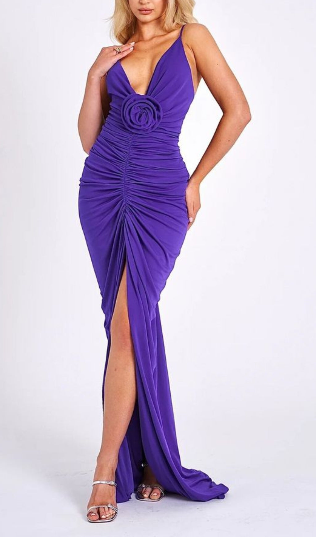 Flower-Embellished&nbsp;Plunge Maxi Dress In Amethyst