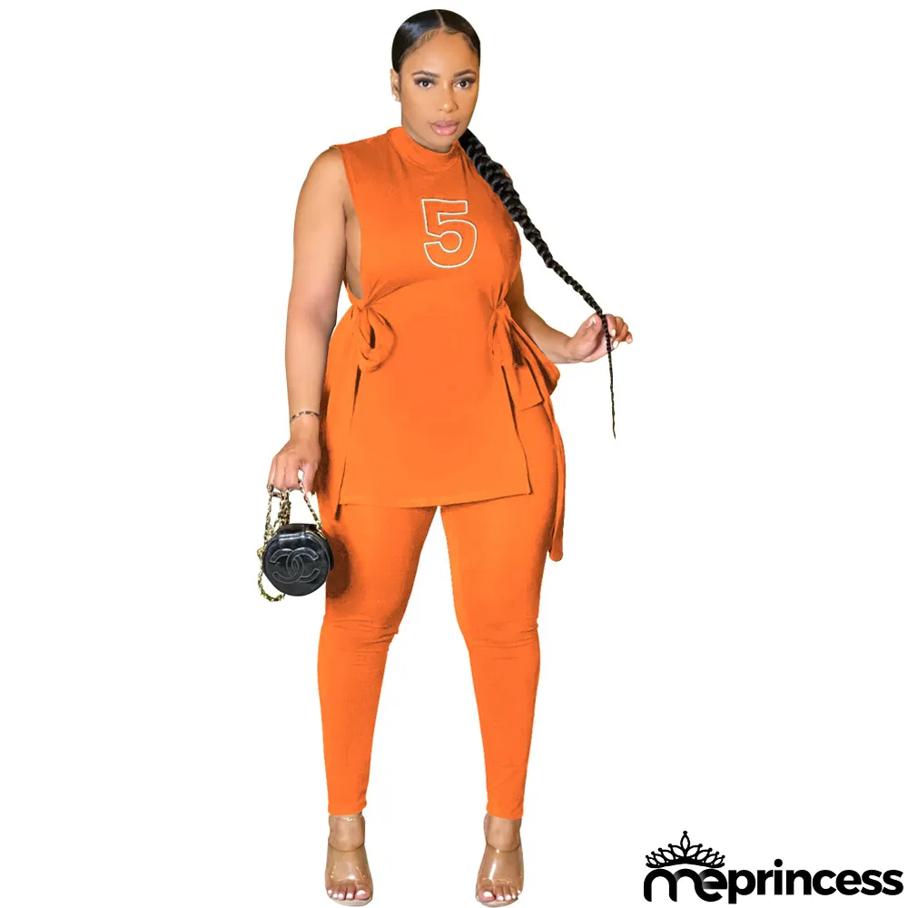 Women's Summer Slit Lace-Up Fashion Printed Two Piece