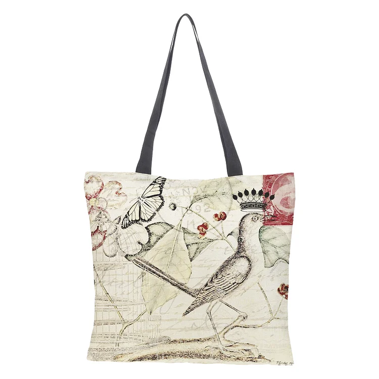 Linen Eco-friendly Tote Bag - Bird