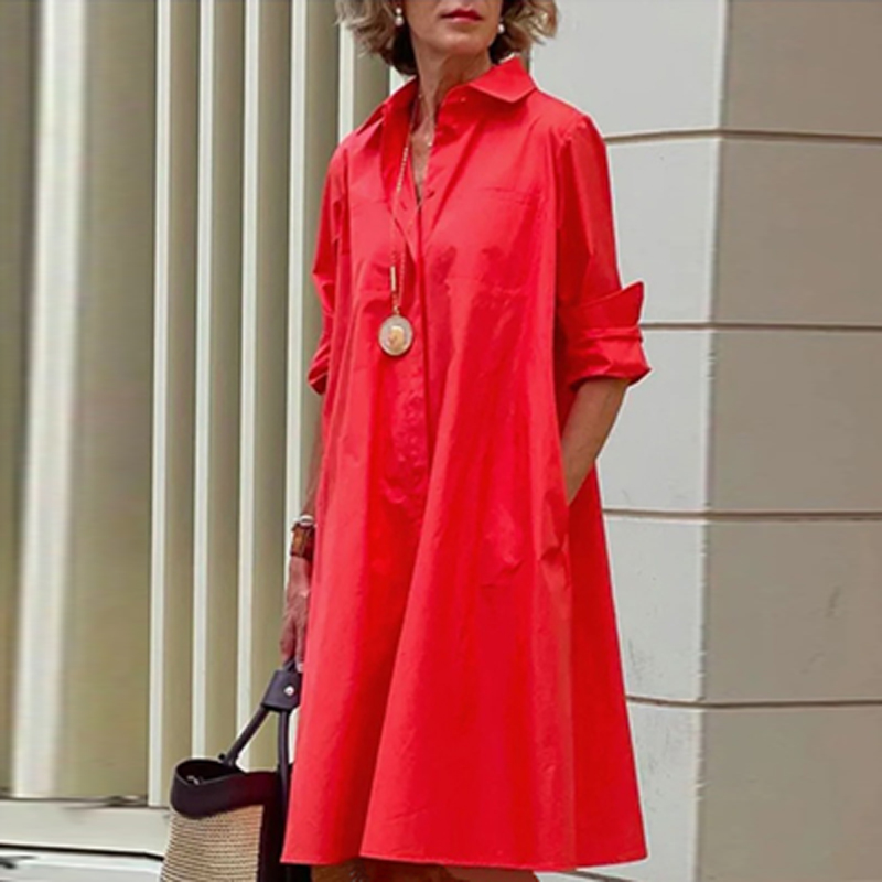 Gamezstake Elegant Turn-down Collar Women Shirts Dress Spring Polka Dot Print Office Party Dress Autumn Long Sleeve Pocket Pullover Dresses