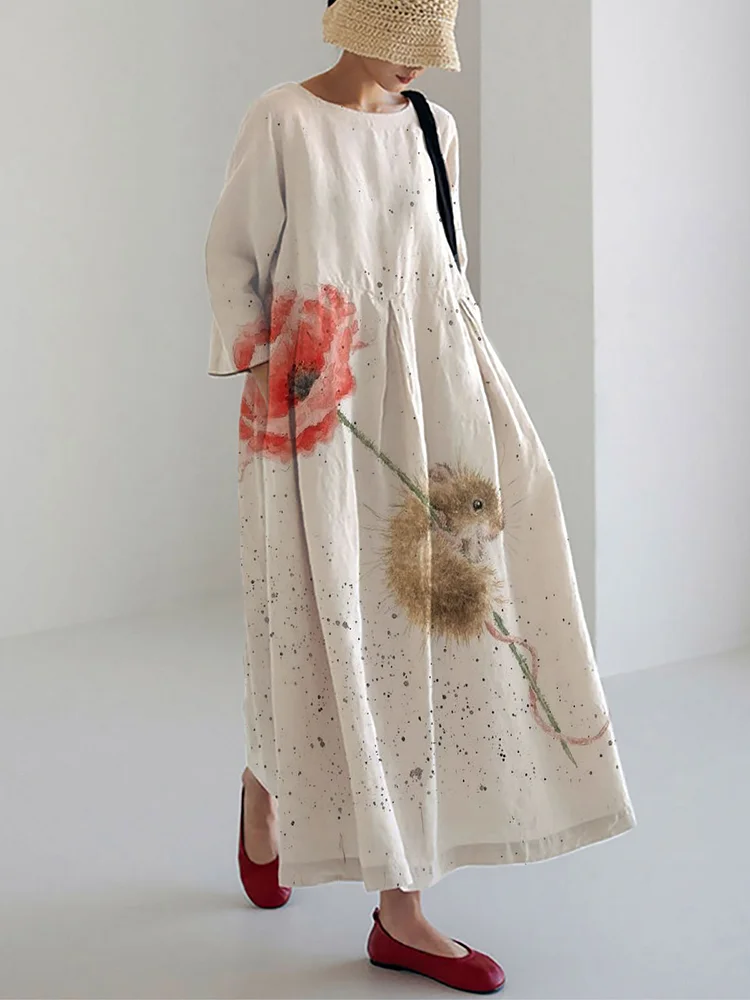 Women's Cute Hamster Large Size Loose Printed Dress Long Skirt socialshop