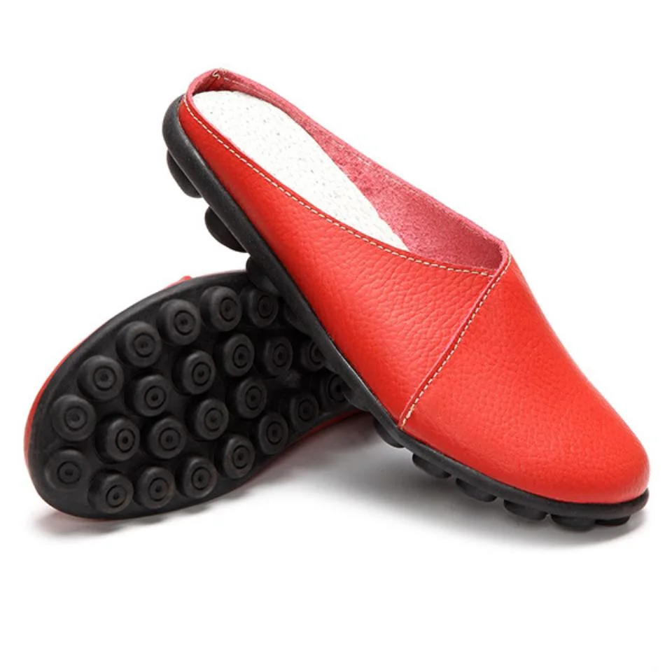 Women Cow Muscle Ballet Genuine Leather Soft Loafer Flats Flip On Shoes