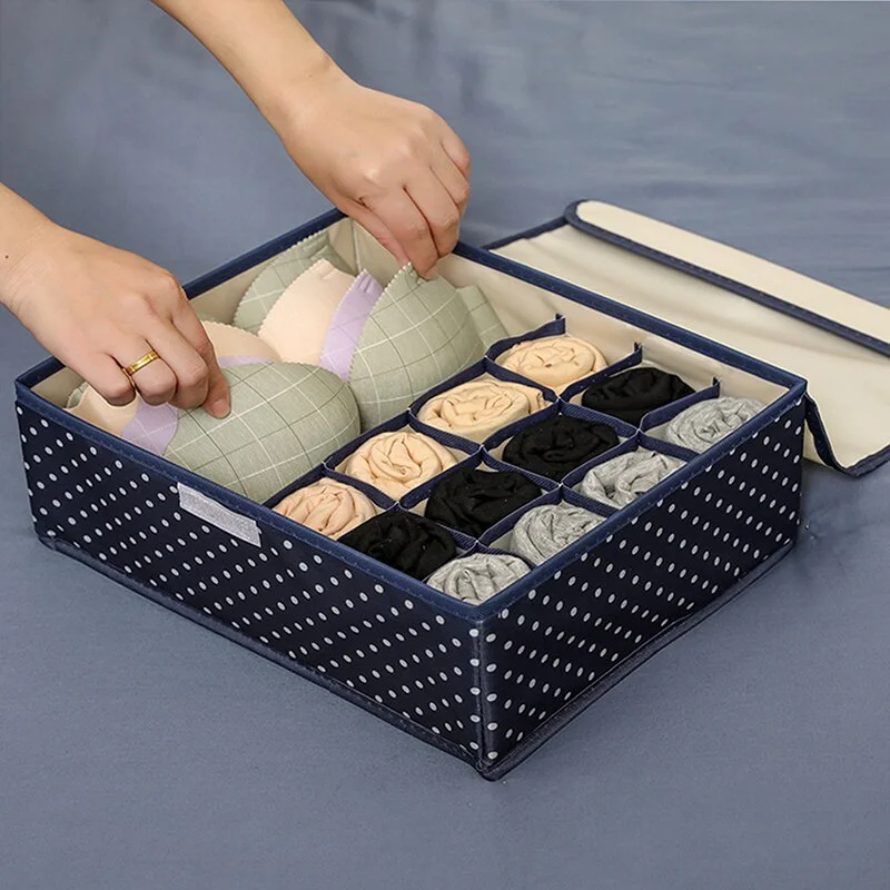 Underwear Storage Box with Cover Multi-function Separate Drawer Closet Bra Socks Organizers Boxes Foldable Non-woven Box Closet