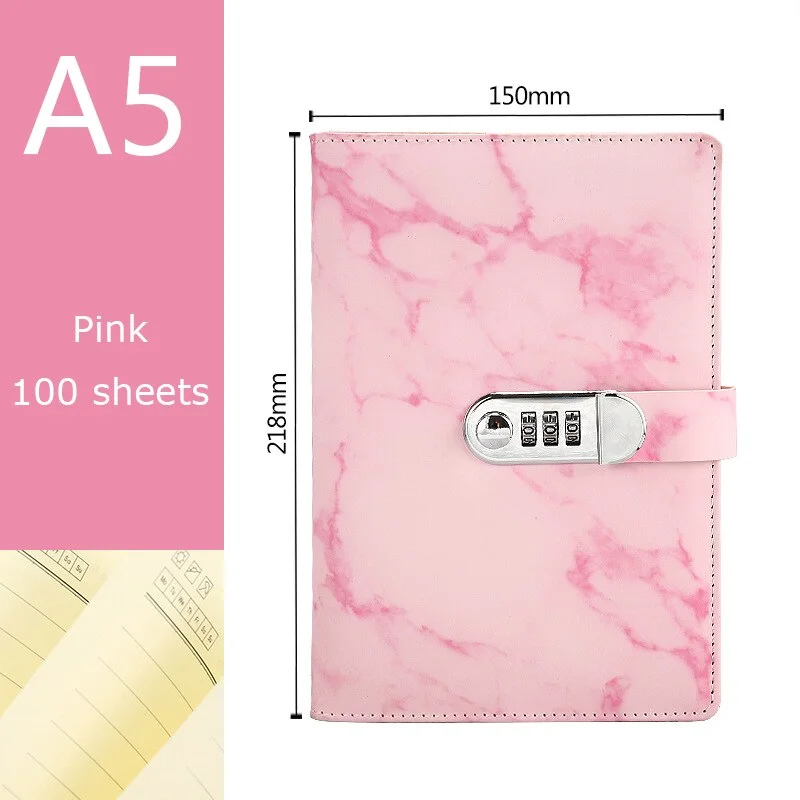 A5 Marble Texture Notebook Password Lock Notebooks Leather Notepad Agenda 2020 Weeks Diary Month Planner School Stationery Gift