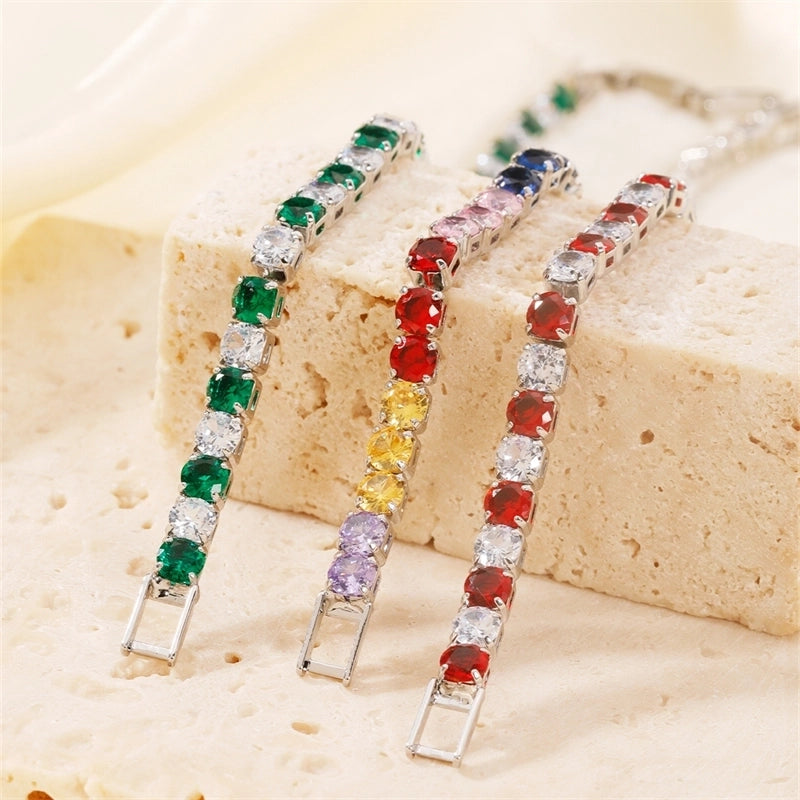 Hip-Hop Solid Color Copper Inlay Zircon K Gold Plated Rhodium Plated Unisex Tennis Bracelet