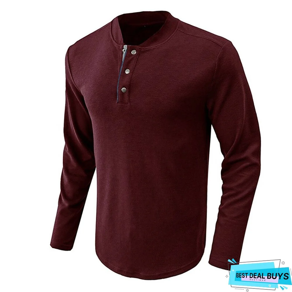 Men's Henley Shirt Tee Plain Henley Street Vacation Long Sleeve Button Pocket Clothing Apparel Basic Designer Modern Contemporary