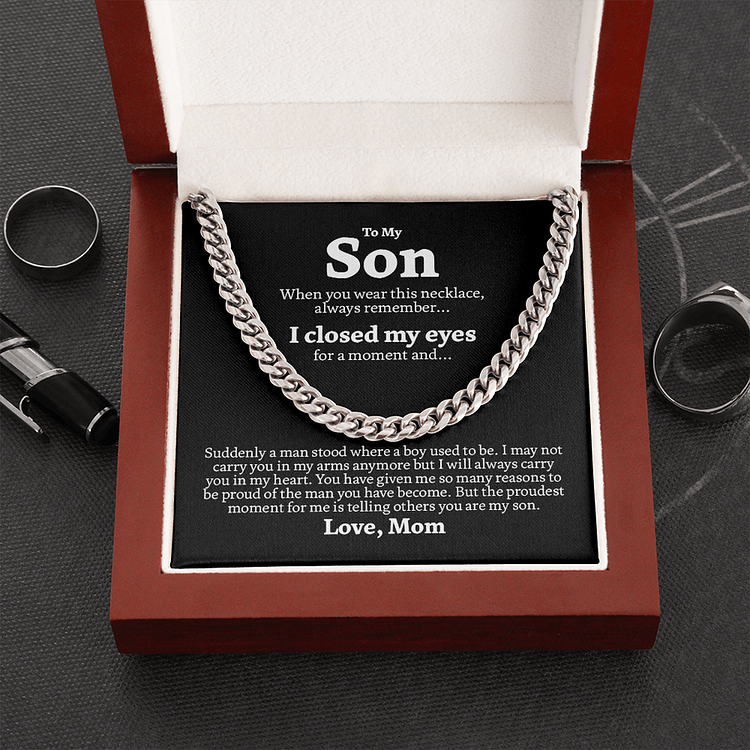 To My Son Cuban Link Chain Necklace Gift Set "I Will Always Carry You in My Heart" Birthday Gift