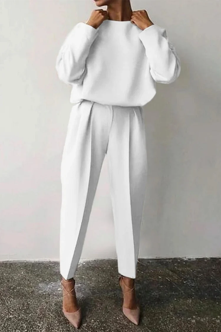 Casual Solid Color O Neck Long Sleeve Two Pieces(4 Colors)